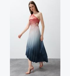 Снимка на Trendyol Multicolored Asymmetrical Pleat Detailed Knitted Satin Elegant Evening Dress