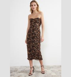 Снимка на Trendyol Multicolored Fitted Leopard Patterned Draped Knitted Tulle Elegant Evening Dress