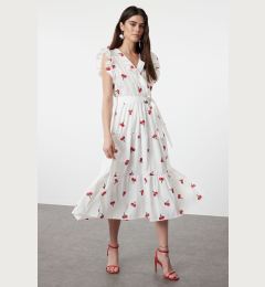 Снимка на Trendyol Multicolored Floral Cherry Belted A-Line Double Breasted Collar Woven Dress