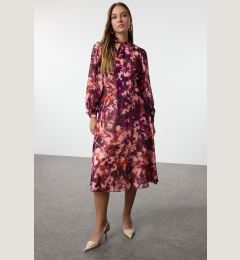 Снимка на Trendyol Multicolored Floral Patterned A-Line Scarf Collar Lined Chiffon Midi Woven Dress