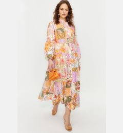 Снимка на Trendyol Multicolored Floral Patterned Linen Look Woven Dress with Belt Detail