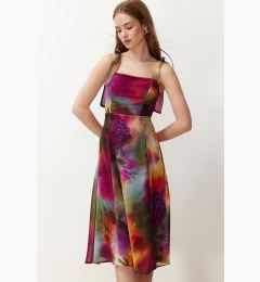 Снимка на Trendyol Multicolored Floral Slit Back Gipe Detail Chiffon Lined Midi Woven Dress