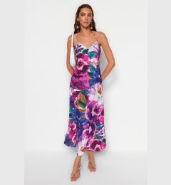 Снимка на Trendyol Multicolored Flower Print Straight Cut Strap Midi Satin Woven Dress