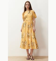 Снимка на Trendyol Mustard Balloon Sleeve Floral Long Dress