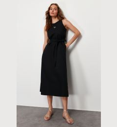 Снимка на Trendyol Navy Belted 100% Cotton Poplin Pocket Midi Woven Dress