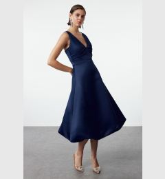 Снимка на Trendyol Navy Blue A-Cut Matte Satin Balloon Skirt Detail Chic Midi Evening Dress