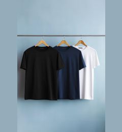 Снимка на Trendyol Navy Blue-Black-White Slim/Narrow Crew Neck Basic 100% Cotton 3-Pack T-Shirt