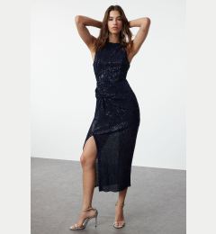 Снимка на Trendyol Navy Blue Body-Styling Knitted Glitter Sequin Elegant Evening Dress