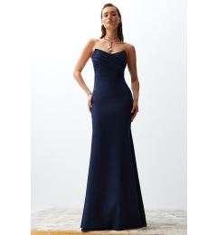 Снимка на Trendyol Navy Blue Collar Detailed Woven Evening Dress Elegant Dress