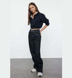 Снимка на Trendyol Navy Blue Contrast Stitched High Waist Wide Leg Jeans