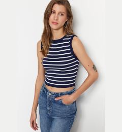 Снимка на Trendyol Navy Blue Crop Striped Knitwear Thin Blouse