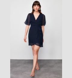 Снимка на Trendyol Navy Blue Double Breasted Skirt Ruffle Detailed Chiffon Lined Mini Woven Dress