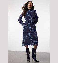 Снимка на Trendyol Navy Blue Floral A-Line Midi Woven Winter Dress