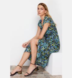 Снимка на Trendyol Navy Blue Floral Patterned A-line Double-breasted Collar Viscose Midi Woven Dress