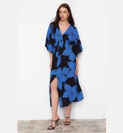 Снимка на Trendyol Navy Blue Floral Print A-line Double-breasted Collar Midi Woven Dress