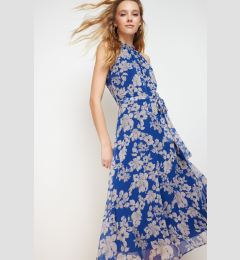 Снимка на Trendyol Navy Blue Floral Print Belted A-line Halter Neck Sleeveless Midi Lined Woven Dress