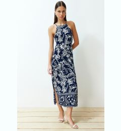 Снимка на Trendyol Navy Blue Floral Straight Cut Viscose Maxi Woven Dress