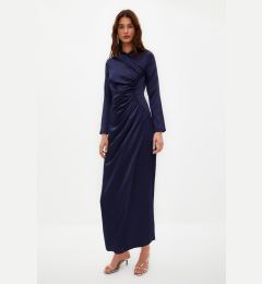 Снимка на Trendyol Navy Blue Gather Detailed Woven Satin Evening Dress