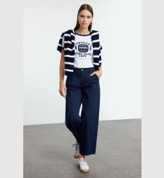 Снимка на Trendyol Navy Blue High Waist Pleated Denim Barrel Trousers