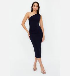 Снимка на Trendyol Navy Blue One Shoulder Draped Fitted Maxi Flexible Knitted Midi Pencil Dress