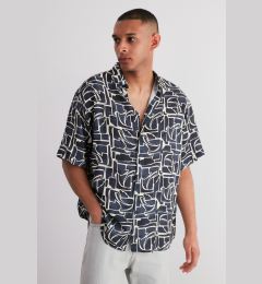 Снимка на Trendyol Navy Blue Oversize Fit 100% Viscose Patterned Short Sleeve Flowy Summer Shirt