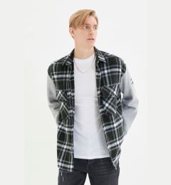 Снимка на Trendyol Navy Blue Oversize Knitted Sleeves Double Pocket Flap Winter Plaid Lumberjack Jacket Shirt