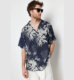 Снимка на Trendyol Navy Blue Oversize Leaf Printed 100% Viscose Short Sleeve Loose Summer Shirt