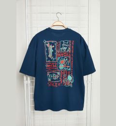 Снимка на Trendyol Navy Blue Oversize/Wide Cut 100% Back Printed Short Sleeve T-Shirt