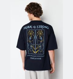 Снимка на Trendyol Navy Blue Oversize/Wide Cut Mystic Printed 100% T-Shirt