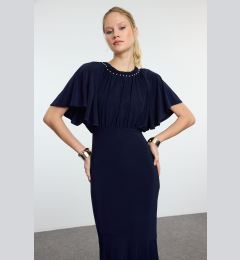 Снимка на Trendyol Navy Blue Plain Regular Knitted Elegant Evening & Graduation Dress