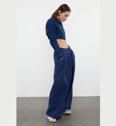 Снимка на Trendyol Navy Blue Pleated High Waist Wide Leg Jeans