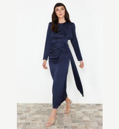 Снимка на Trendyol Navy Blue Shawl Detailed Satin Evening Dress