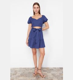 Снимка на Trendyol Navy Blue Skater/Waist Opening/Cut Out Detailed Checkered Super Mini Woven Dress