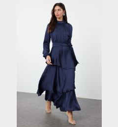 Снимка на Trendyol Navy Blue Skirt Layered Satin Woven Evening Dress/Night Dress