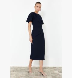 Снимка на Trendyol Navy Blue Straight Cut Gathered Midi Woven Dress