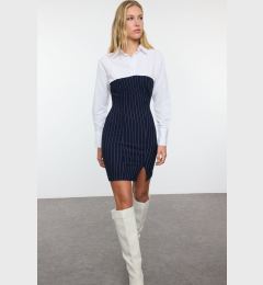 Снимка на Trendyol Navy Blue Striped Woven Garnish Color Block Bodycone/Fits Knit Dress