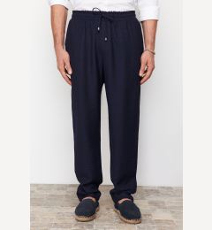 Снимка на Trendyol Navy Blue Tapered Elastic Waist Tied Linen Look Trousers