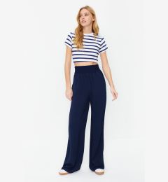 Снимка на Trendyol Navy Blue Wide Leg Trousers with Elastic Waist