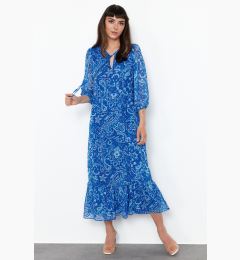 Снимка на Trendyol Navy Patterned Straight Cut Maxi Lined Chiffon Woven Dress