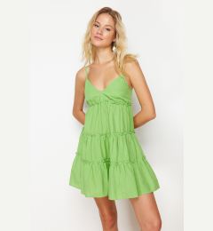 Снимка на Trendyol Neon Green Mini Woven Ruffled 100% Cotton Beach Dress