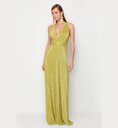 Снимка на Trendyol Oil Green A-Cut Belted Lined Knitted Long Elegant Evening Dress