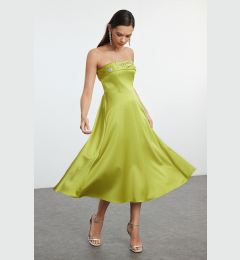 Снимка на Trendyol Oil Green A-Line Neckline Elegant Evening Dress with Stone Accessory Detail