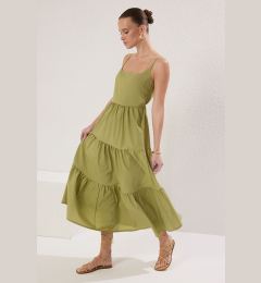 Снимка на Trendyol Oil Green Cotton Blend Maxi Woven Dress with Open Waist Skirt