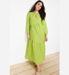 Снимка на Trendyol Oil Green Gathered Detailed Cotton Wide Fit Woven Dress