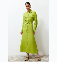 Снимка на Trendyol Oil Green Gold Button Detailed Woven Shirt Dress