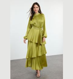 Снимка на Trendyol Oil Green Layered Satin Woven Evening Dress/Evening Gown