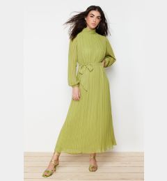 Снимка на Trendyol Oil Green Pleated Woven Lined Chiffon Dress