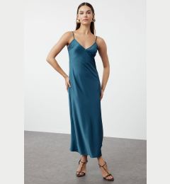 Снимка на Trendyol Oil Straight Cut Strappy Midi Satin Woven Dress