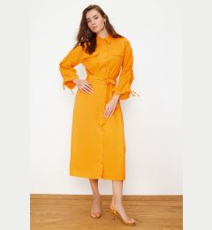 Снимка на Trendyol Orange Belted Adjustable Detailed Detailed Cotton Woven Shirt Dress