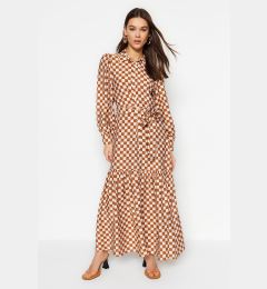 Снимка на Trendyol Orange Belted Checkered Woven Shirt Dress